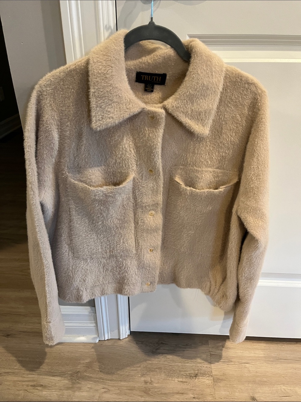 Truth Plush Button-Front Teddy Jacket in Light Beige